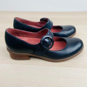 Dansko Brandy Mary Jane Black Leather Heel Shoes Buckle Comfort, Size 40 / US 10